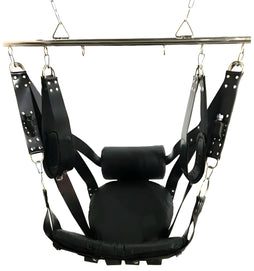 VIP Black Leather Sex Sling | Plus Size Sex Swing | Bondage Swing | Heavy Duty Adult BDSM Sling With Stirrups
