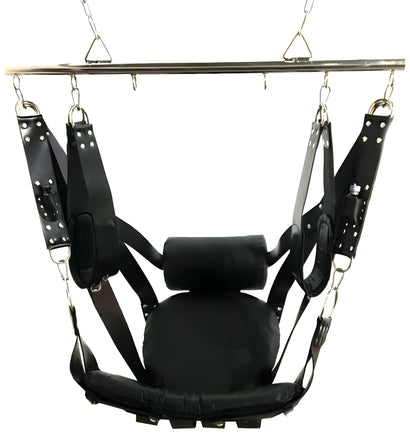 VIP Black Leather Sex Sling | Plus Size Sex Swing | Bondage Swing | Heavy Duty Adult BDSM Sling With Stirrups