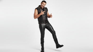 Men’s Black PU Leather Vest with Red Zips & Spiked Collar – Bold Edge Design