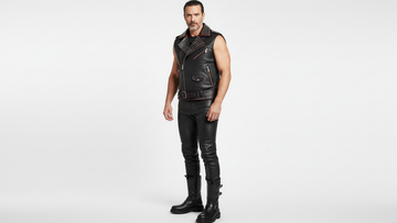 Men’s Black PU Leather Vest with Red Zips & Spiked Collar – Bold Edge Design