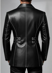 Men’s Black Leather Utility Blazer – Tailored Statement Fashion Jacket