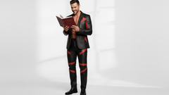 Men’s Black 2-Piece Suit with Red Strips – Bold Multicolor Suit Design