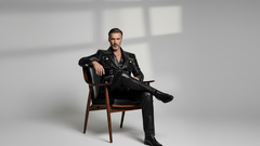 Luxury men’s black leather blazer fashion wear