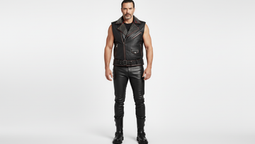 Men’s Black PU Leather Vest with Red Zips & Spiked Collar – Bold Edge Design