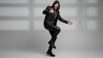 Men’s black hooded lace-up leather jacket front view