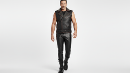 Men’s Black PU Leather Vest with Red Zips & Spiked Collar – Bold Edge Design