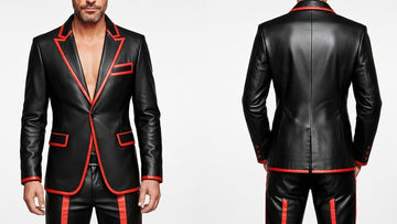 Men’s Black 2-Piece Suit with Red Borders – Luxury Contrast Design