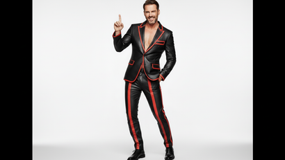 Men’s Black 2-Piece Suit with Red Borders – Luxury Contrast Design