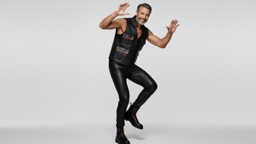 Men’s Black PU Leather Vest with Red Stitching – Luxury Contrast Design