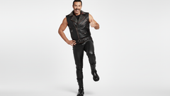 Men’s Black PU Leather Vest with Red Zips & Spiked Collar – Bold Edge Design