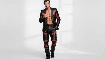 Men’s Black 2-Piece Suit with Red Strips – Bold Multicolor Suit Design