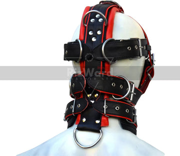 Hunter Body Harness with Jockstrap in Black & Red Leather