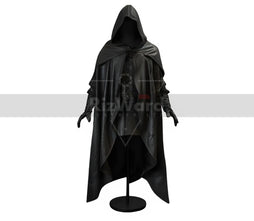 Handmade Black Leather Medieval Cloak with Hood - Wizard, Fantasy, Traveling Cloak