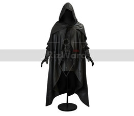 Handmade Black Leather Medieval Cloak with Hood - Wizard, Fantasy, Traveling Cloak