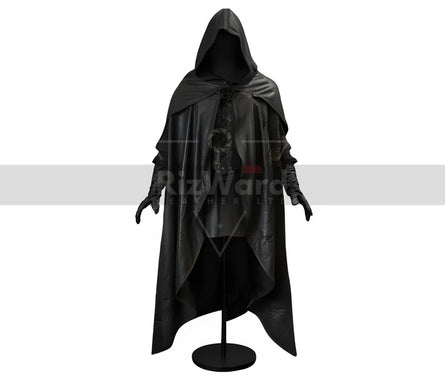 Handmade Black Leather Medieval Cloak with Hood - Wizard, Fantasy, Traveling Cloak