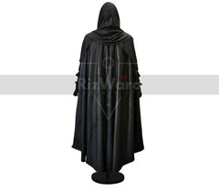 Handmade Black Leather Medieval Hooded Cloak