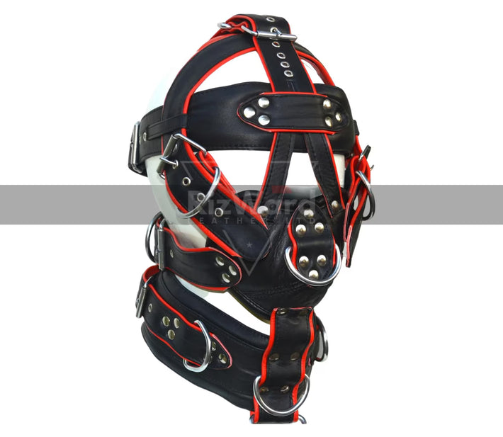 Leather Fetish Slave Extreme Head Harness With D Rings - Leather Face Hood - Fetish Muzzle Face Restraints - Leather Head Harness
