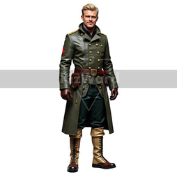 Handmade Leather Military Trench Coat - Officer’s Steampunk Coat for Cosplay - Army Long Coat - Double Breast Military Overcoat