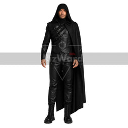 Gothic Leather Hooded Half Cape with Armour Shirt - Punk Rave Gothic Cloak Costume For Cosplay - Leather Medieval Cloak - LARP Costumes