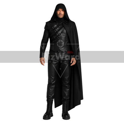 Gothic Leather Hooded Half Cape with Armour Shirt - Punk Rave Gothic Cloak Costume For Cosplay - Leather Medieval Cloak - LARP Costumes