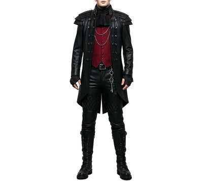 Gothic Vampire Trench Coat with Skull Print - Steampunk Victorian Tailcoat - Dracula Halloween Costume - Victorian Gothic Dress Cosplay