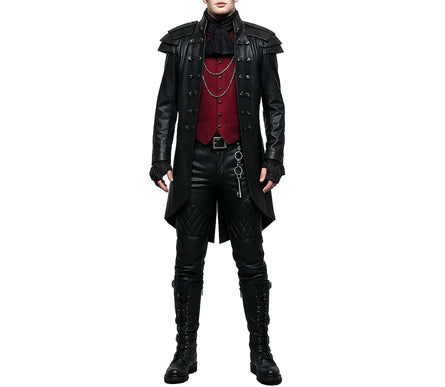 Gothic Vampire Trench Coat with Skull Print - Steampunk Victorian Tailcoat - Dracula Halloween Costume - Victorian Gothic Dress Cosplay