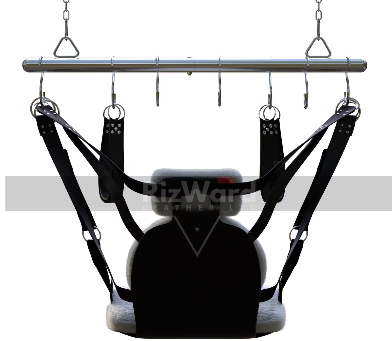 VIP Black Leather Sex Swing & Sling with Fur for Couples Sex Play | Leather Bondage Fur Sex Swing Kinky Sex Furniture | BDSM Adult Sex Sling