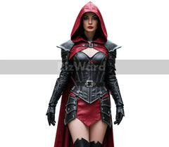 Red & Black Leather Medieval Cloak Armor - Leather Knight Armour Cloak - Medieval LARP Halloween Costume - Gothic Warrior Cloak For Cosplay