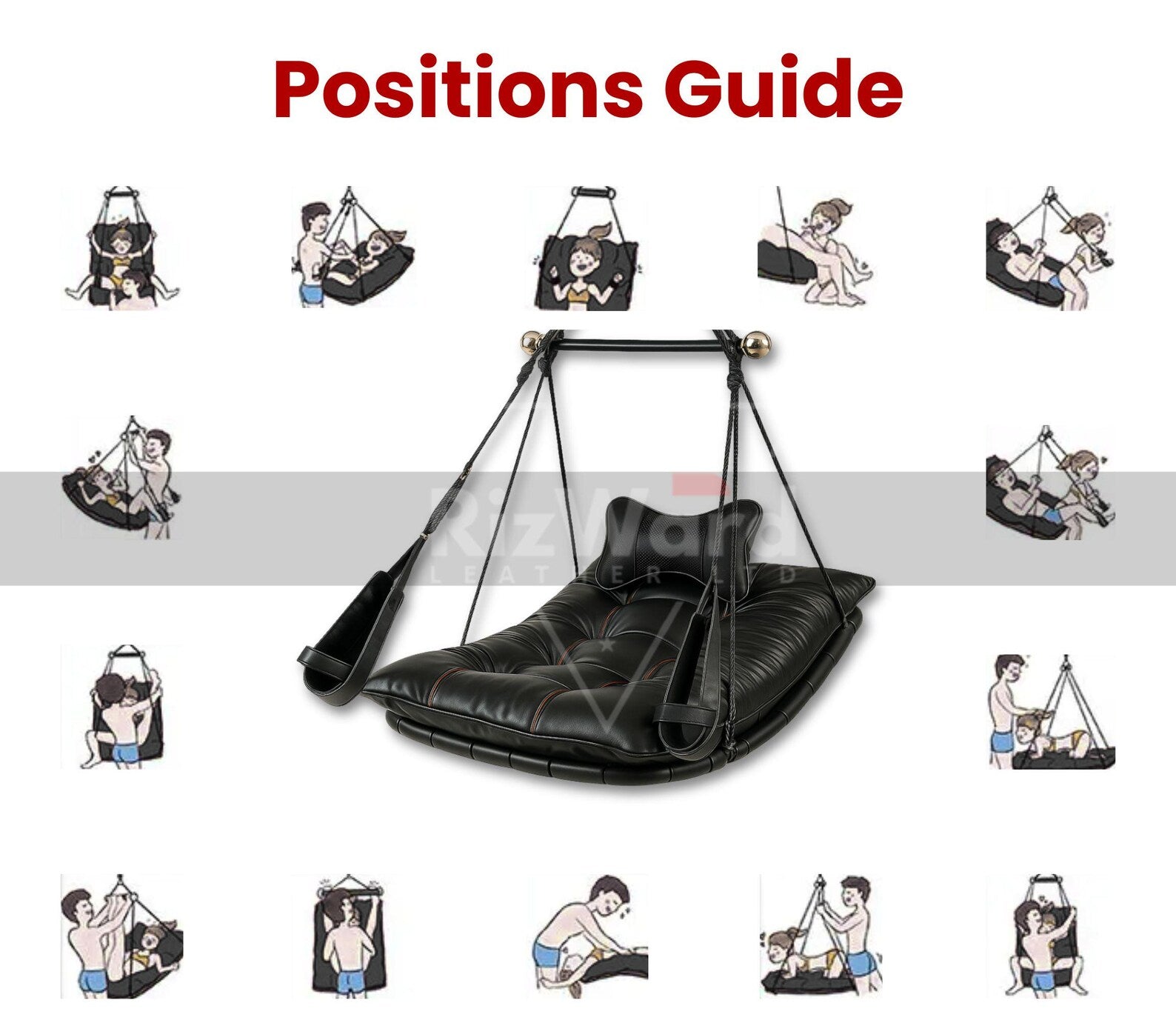 Deluxe Leather Sex Swing & Sling for Couples Adult Play | Padded Leather Bondage Sex Swing | Erotic Sex Furniture | Adult Sex Sling footrest