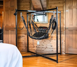 VIP Black Leather Sex Swing with Stand Frame | Leather Bondage Sex Swing | Sex Furniture & Accessories | Stainless Steel Swing Stand Frame