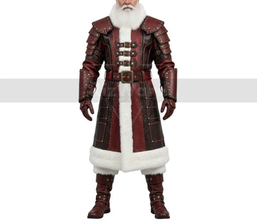 Handmade Sentinel Leather Santa Coat - Gothic Santa Coat Cosplay Costume - Santa Claus Holiday Christmas Costumes - Leather Trench Coat