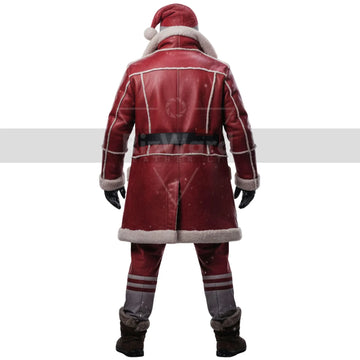 Classic Leather Santa Claus Coat with Faux Fur - Santa Trench Coat Cosplay Costumes - Santa Claus Holiday Christmas Costumes - Long Coat