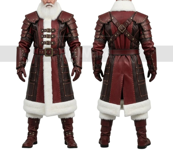 Handmade Sentinel Leather Santa Coat - Gothic Santa Coat Cosplay Costume - Santa Claus Holiday Christmas Costumes - Leather Trench Coat