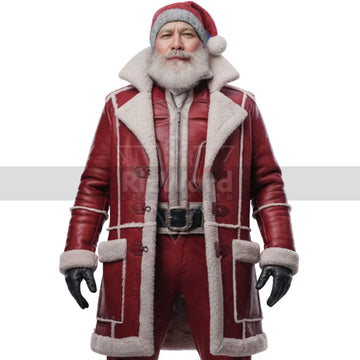 Classic Leather Santa Claus Coat with Faux Fur - Santa Trench Coat Cosplay Costumes - Santa Claus Holiday Christmas Costumes - Long Coat