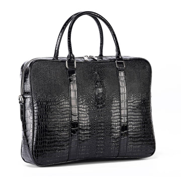 Crocodile Pattern PU Leather Laptop Bag -Business Briefcase with Shoulder Strap - Large Capacity Work Messenger Bag - Office & Travel Bag