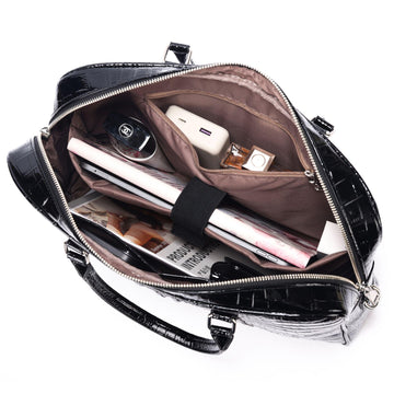 Crocodile Pattern PU Leather Laptop Bag -Business Briefcase with Shoulder Strap - Large Capacity Work Messenger Bag - Office & Travel Bag