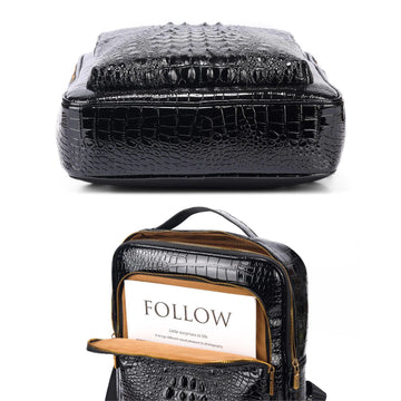 Men's Crocodile Pattern Leather Backpack - Multi-Pocket Laptop Backpack, Office Travel & Business Bag