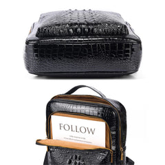 Men's Crocodile Pattern Leather Backpack - Multi-Pocket Laptop Backpack, Office Travel & Business Bag