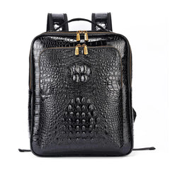 Men's Crocodile Pattern Leather Backpack - Multi-Pocket Laptop Backpack, Office Travel & Business Bag