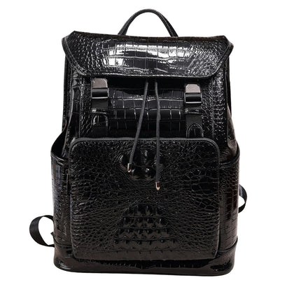 Unisex Crocodile Pattern PU Leather Backpack - Large Capacity Fashion Rucksack with Front Pocket - Travel, Work, School Bag