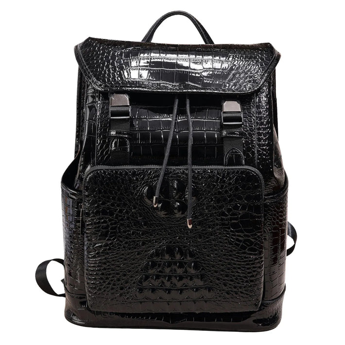 Unisex Crocodile Pattern PU Leather Backpack - Large Capacity Fashion Rucksack with Front Pocket - Travel, Work, School Bag