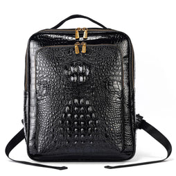 Men's Crocodile Pattern Leather Backpack - Multi-Pocket Laptop Backpack, Office Travel & Business Bag