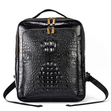 Men's Crocodile Pattern Leather Backpack - Multi-Pocket Laptop Backpack, Office Travel & Business Bag