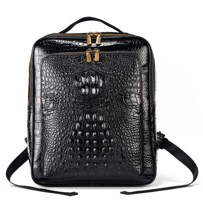 Men's Crocodile Pattern Leather Backpack - Multi-Pocket Laptop Backpack, Office Travel & Business Bag