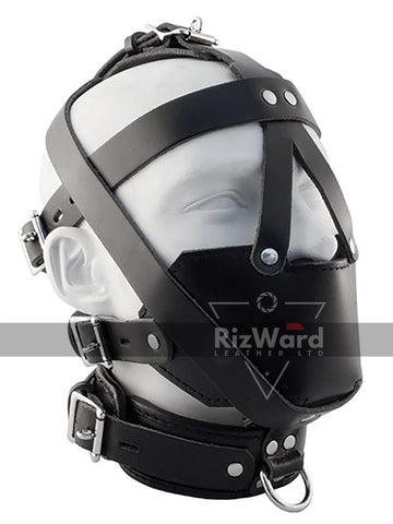 Black 100% Genuine Leather Total Lockdown Head Harness With Leather Straps | Leather Gimp Hood Mask | Fetish Restraints