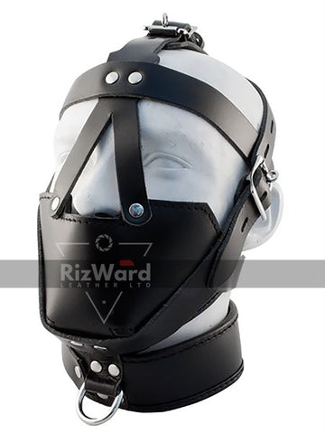 Black 100% Genuine Leather Total Lockdown Head Harness With Leather Straps | Leather Gimp Hood Mask | Fetish Restraints