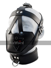Black 100% Genuine Leather Total Lockdown Head Harness With Leather Straps | Leather Gimp Hood Mask | Fetish Restraints
