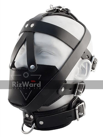 Black 100% Genuine Leather Total Lockdown Head Harness With Leather Straps | Leather Gimp Hood Mask | Fetish Restraints