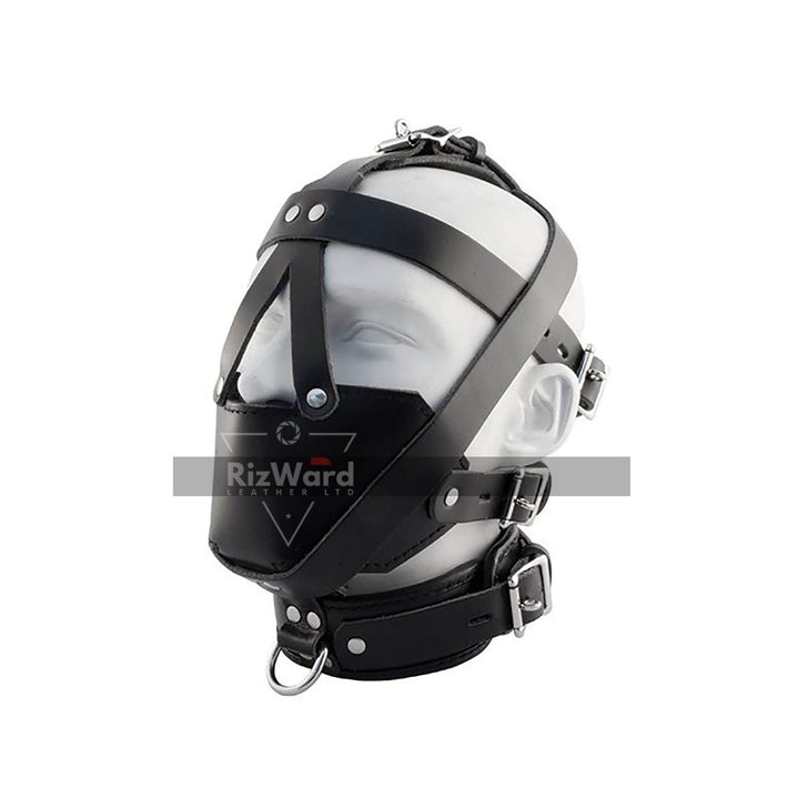 Black 100% Genuine Leather Total Lockdown Head Harness With Leather Straps | Leather Gimp Hood Mask | Fetish Restraints