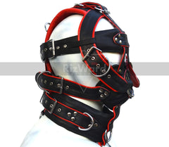 Leather Fetish Slave Extreme Head Harness With D Rings - Leather Face Hood - Fetish Muzzle Face Restraints - Leather Head Harness
